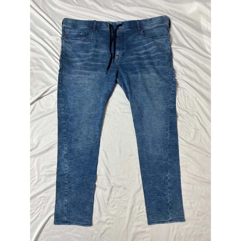 True Religion Twisted Dean Slim Big T Knit Denim Joggers Drawstring Jeans 44